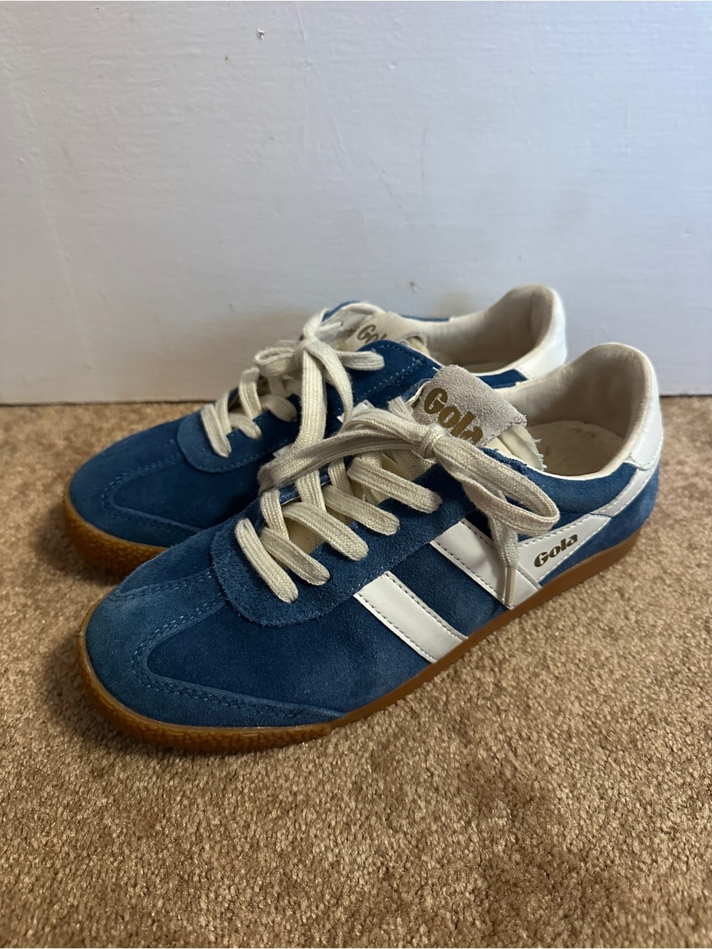 Gola Elan Suede Sneakers Blue White Gum Sole Low Top Retro Womens Size 6 US (EU